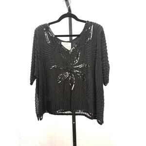 Vintage Le Mieux Black Beaded Sequin Blouse Size L